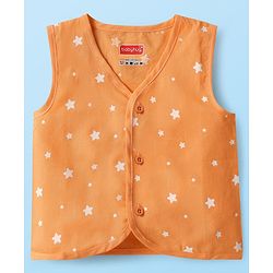Babyhug 100% Cotton Cambric Woven Sleeveless Front Open Jhablas With Stripes & Vehicle Print Pack of 3 - Orange White & Yellow