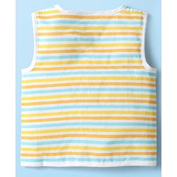 Babyhug 100% Cotton Cambric Woven Sleeveless Front Open Jhablas With Stripes & Vehicle Print Pack of 3 - Orange White & Yellow