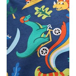 Babyhug Cotton Knit Full Sleeves Footed Sleepsuit With Dino Print - Navy Blue
