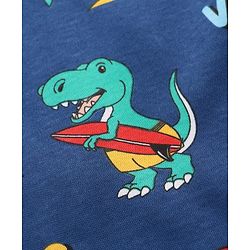 Babyhug Cotton Knit Full Sleeves Footed Sleepsuit With Dino Print - Navy Blue