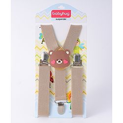 Babyhug Suspender with Bear Applique Free Size - Light Khaki