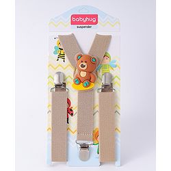 Babyhug Suspender with Bear Applique Free Size - Light Khaki