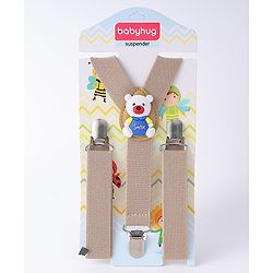 Babyhug Suspender with Bear Applique Free Size - Light Khaki