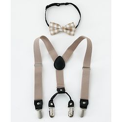 Babyhug Bow and Suspender Set - Light Khaki