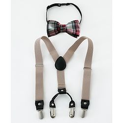 Babyhug Bow & Suspender Set Free Size - Light Brown