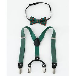 Babyhug Free Size Floral Printed Bow & Suspender Set - Green