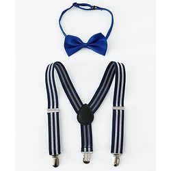 Babyhug Bow & Suspender Set with Stripes Free Size - Blue
