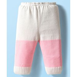 Babyhug Knit Full Sleeves Color Blocked Front Open Sweater Set with Pair of Mittens & Cap - Pink & White
