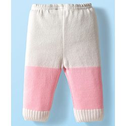 Babyhug Knit Full Sleeves Color Blocked Front Open Sweater Set with Pair of Mittens & Cap - Pink & White