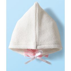Babyhug Knit Full Sleeves Color Blocked Front Open Sweater Set with Pair of Mittens & Cap - Pink & White