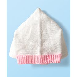Babyhug Knit Full Sleeves Color Blocked Front Open Sweater Set with Pair of Mittens & Cap - Pink & White