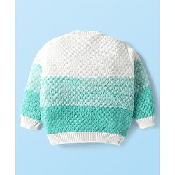 Babyhug Knit Full Sleeves Front Open Sweater Set with Booties & Cap Cable Knit Design - White & Turquoise
