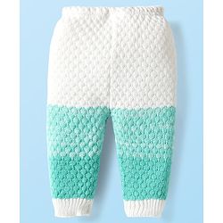Babyhug Knit Full Sleeves Front Open Sweater Set with Booties & Cap Cable Knit Design - White & Turquoise