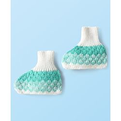 Babyhug Knit Full Sleeves Front Open Sweater Set with Booties & Cap Cable Knit Design - White & Turquoise