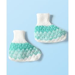 Babyhug Knit Full Sleeves Front Open Sweater Set with Booties & Cap Cable Knit Design - White & Turquoise