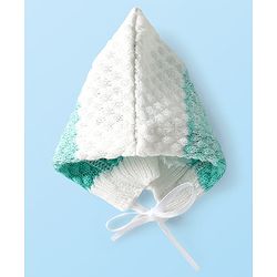 Babyhug Knit Full Sleeves Front Open Sweater Set with Booties & Cap Cable Knit Design - White & Turquoise