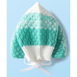 Babyhug Knit Full Sleeves Front Open Sweater Set with Booties & Cap Cable Knit Design - White & Turquoise