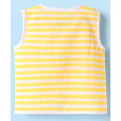 Babyhug 100% Cotton Front Open Sleeveless Jhablas With Stripes & Animal Print Pack Of 3 - Yellow & White
