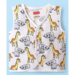 Babyhug 100% Cotton Front Open Sleeveless Jhablas With Stripes & Animal Print Pack Of 3 - Yellow & White