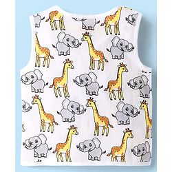 Babyhug 100% Cotton Front Open Sleeveless Jhablas With Stripes & Animal Print Pack Of 3 - Yellow & White