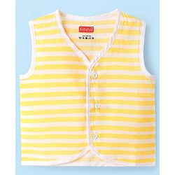 Babyhug 100% Cotton Front Open Sleeveless Jhablas With Stripes & Animal Print Pack Of 3 - Yellow & White