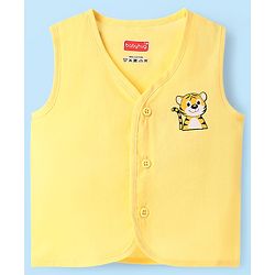 Babyhug 100% Cotton Front Open Sleeveless Jhablas With Stripes & Animal Print Pack Of 3 - Yellow & White