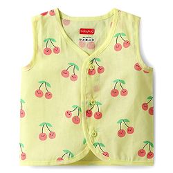 Babyhug 100% Cotton Cambric Woven Sleeveless Front Open Jhablas With Tropical Theme Print Pack of 3 - Light Blue Yellow & Light Pink
