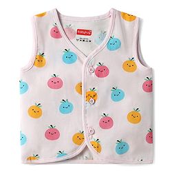 Babyhug 100% Cotton Cambric Woven Sleeveless Front Open Jhablas With Tropical Theme Print Pack of 3 - Light Blue Yellow & Light Pink