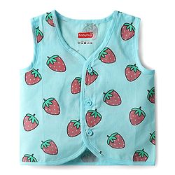 Babyhug 100% Cotton Cambric Woven Sleeveless Front Open Jhablas With Tropical Theme Print Pack of 3 - Light Blue Yellow & Light Pink