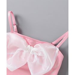 Babyhug Sleeveless Frock Swimsuit With Bow Applique - PInk
