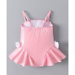 Babyhug Sleeveless Frock Swimsuit With Bow Applique - PInk