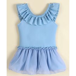 Babyhug Sleeveless Solid Colour Frock Swimsuit - Light Blue