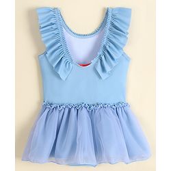 Babyhug Sleeveless Solid Colour Frock Swimsuit - Light Blue