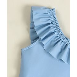 Babyhug Sleeveless Solid Colour Frock Swimsuit - Light Blue