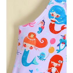 Babyhug Sleeveless Frock Swimsuit With Mermaid Print - Light Blue