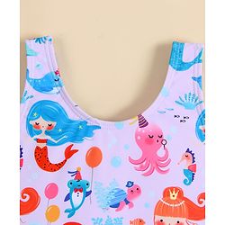 Babyhug Sleeveless Frock Swimsuit With Mermaid Print - Light Blue
