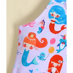 Babyhug Sleeveless Frock Swimsuit With Mermaid Print - Light Blue