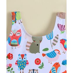Babyhug Sleeveless Printed Frock Swimsuit -White