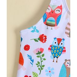 Babyhug Sleeveless Printed Frock Swimsuit -White