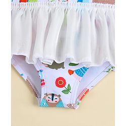 Babyhug Sleeveless Printed Frock Swimsuit -White