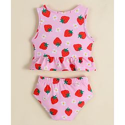 Babyhug Sleeveless Two Piece Swimsuit With Tropical Print - Pink