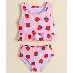 Babyhug Sleeveless Two Piece Swimsuit With Tropical Print - Pink