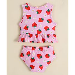 Babyhug Sleeveless Two Piece Swimsuit With Tropical Print - Pink
