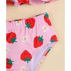 Babyhug Sleeveless Two Piece Swimsuit With Tropical Print - Pink