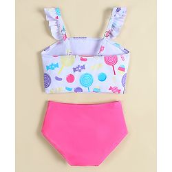 Babyhug Sleeveless Two Piece Swimsuit With Candy Print - White