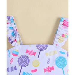Babyhug Sleeveless Two Piece Swimsuit With Candy Print - White