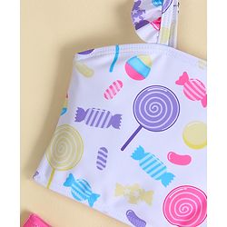Babyhug Sleeveless Two Piece Swimsuit With Candy Print - White