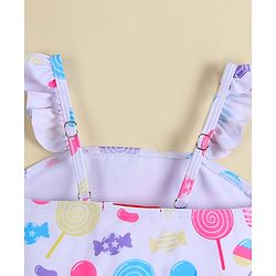 Babyhug Sleeveless Two Piece Swimsuit With Candy Print - White