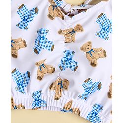 Babyhug Two Piece Swimsuit With Animal Print & Cap - Light Blue