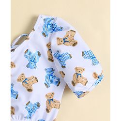 Babyhug Two Piece Swimsuit With Animal Print & Cap - Light Blue